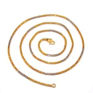 21K White Gold Yellow Gold Bead Box Chain Necklace 24"